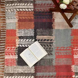 HOMADORN Beige & Red Geometric Rectangular Printed Floor Dhurries image 4