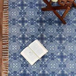 HOMADORN Blue White Geometric No Shredding Handmade Rectangular Floor Dhurries image 5