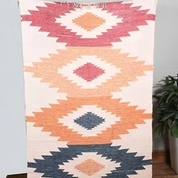 HOMADORN Cream & Pink Rectangular Printed Floor Dhurries image 4