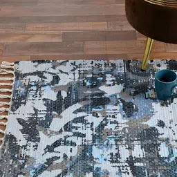 HOMADORN Grey Abstract No Shredding Handmade Rectangular Floor Dhurries image 2