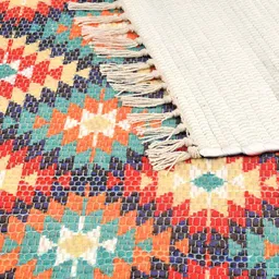 HOMADORN Beige & Red Geometric Rectangular Printed Floor Dhurries image 3