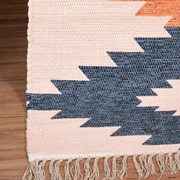 HOMADORN Cream Orange Geometric No Shredding Handmade Rectangular Floor Dhurries image 4