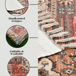 HOMADORN Beige Orange Ethnic Motifs No Shredding Handmade Rectangular Floor Dhurries image 3