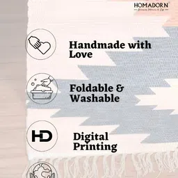 HOMADORN Cream Orange Geometric No Shredding Handmade Rectangular Floor Dhurries image 2