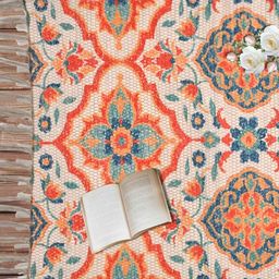 HOMADORN Beige & Orange Rectangular Printed Floor Dhurries image 3