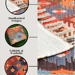 HOMADORN Orange & Red Geometric Rectangular Printed Floor Dhurries image 2