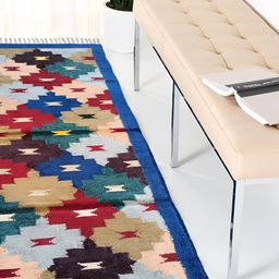 Budhrajrugs Blue & Grey Geometric Reversible Dhurrie-14