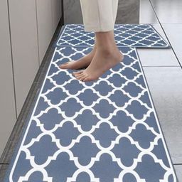 HomeCloud 2-Pcs Blue & White Printed Anti-Skid KitchenMats-15