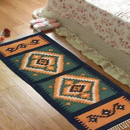 Budhrajrugs Green & Orange Geometric Reversible Dhurrie-48