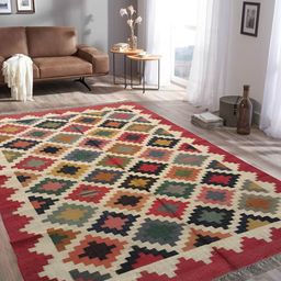 Budhrajrugs Maroon & Green Geometric Reversible Dhurrie-19