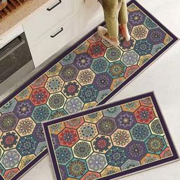 HomeCloud 2-Pcs Purple & Teal Printed Anti-Skid KitchenMats-18