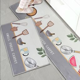 HomeCloud Off White & Grey 2 Pieces Graphic Anti Skid Kitchen Mats-26