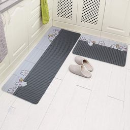 HomeCloud Grey 2 Pieces Graphic Pattern Anti-Skid Kitchen Mats-3