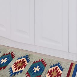 Budhrajrugs Grey & Blue Geometric Printed Reversible Dhurrie-56