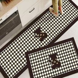 HomeCloud 2-Pcs Brown & White Printed Anti-Skid KitchenMats-12