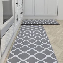 HomeCloud Grey & White 2 Pcs Geometric Non-Skid & Soft Absorbent Rubber Kitchen Mats-20