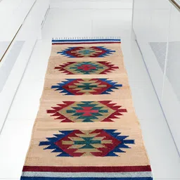 Budhrajrugs Beige & Red Geometric Printed Rectangular Reversible Dhurrie-24