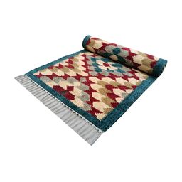 Budhrajrugs Beige & Red Geometric Printed Rectangular Reversible Dhurrie image 3