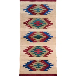 Budhrajrugs Beige & Red Geometric Printed Rectangular Reversible Dhurrie image 2