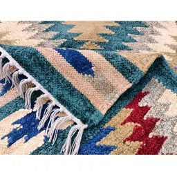 Budhrajrugs Beige & Blue Geometric Printed Rectangular Reversible Dhurrie image 3