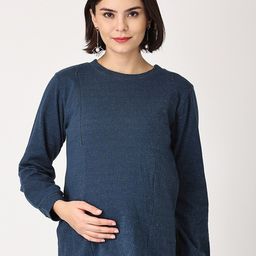 The Mom Store Women Maternity Navy Blue Hooded Sweatshirt-image-17