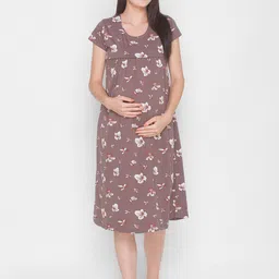 AV2 Women Grey Printed Maternity Short Nightdress-image-77