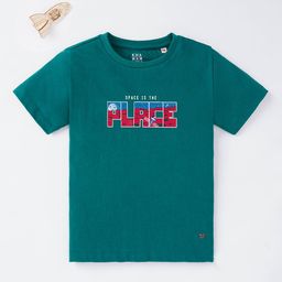 Ed-a-Mamma Boys Green Typography Printed T-shirt-image-82