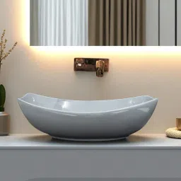 Premium Designer(M-Grey) Ceramic Washbasin With Waste Coupling & Pipe Set ) (22x15x5)(M-Gray-Glossy) Table Top Basin-image-71