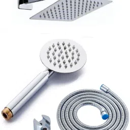 ANMEX 6X6 (6inch) Ultra Slim Rain Shower Head with 12inch Arm 	PLUS (9" Long) UltraSlim Round Rain Handheld Shower with 1.5mtr SS Shower Tube and Wall Hook-23