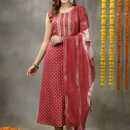 Stylum Ethnic Motifs Printed Sequinned Straight Kurta  with Dupatta image 1