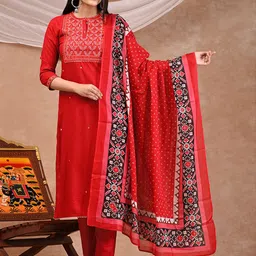 PUKHYA Ethnic Motifs Yoke Design Regular Gotta Patti Kurta with Trousers & With Dupatta image 1