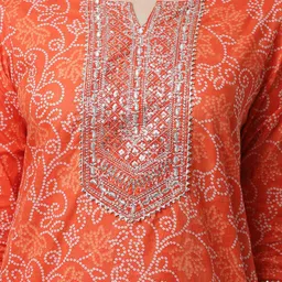 Rajnandini Women Bandhani Printed Sequinned Pure Cotton Kurta with Trousers & Dupatta image 2