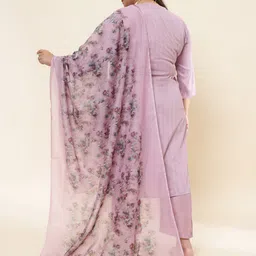 Sringam Plus Size Striped Straight Kurta with Trousers & With Dupatta image 4