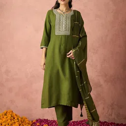 HRITIKA Ethnic Motifs Embroidered Regular Sequin Work Kurta With Trouser With Dupatta image 2