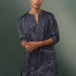 VASTRAMAY Band Collar Abstract Printed Cotton Straight Kurta-image-29