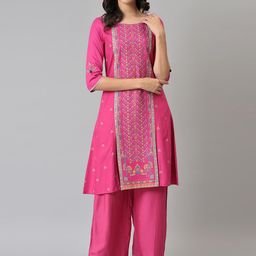 W Women Pink Printed Sequined Embellished Kurta-image-68