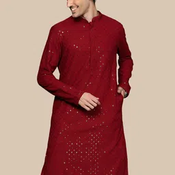 BAESD Floral Embroidered Mandarin Collar Sequins Straight Kurta-picture-36