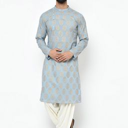 KISAH Ethnic Motifs Printed Band Collar Kurta-image-81
