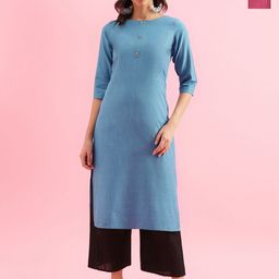 KALINI Selection Of 2 Striped Printed Cotton Round Neck Straight Kurta-image-24