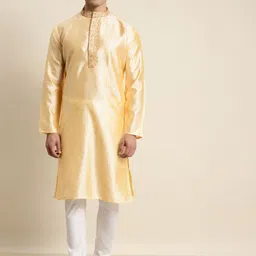 SOJANYA Men Gold-Toned Paisley Jacquard Kurta-image-26