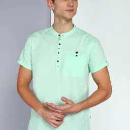 Kuons Avenue Linen Cotton Mandarin Collar Regular Sleeve Pathani Short Straight Kurta-image-74