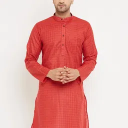 Armaan Ethnic Checked Band Collar Straight Kurta-image-96