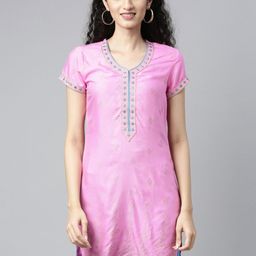 Souchii Women Pink Embroidered Pastels Kurta-image-7