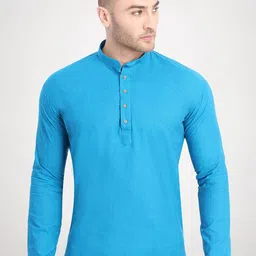 RG DESIGNERS Men Blue Solid Handloom Cotton Short Kurta-image-57