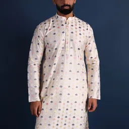 Lightpole Men Quirky Thread Work Handloom Pathani Kurta-4