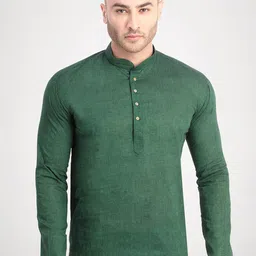 RG DESIGNERS Men Green Solid Handloom Cotton Short Kurta-image-97