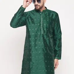 VASTRAMAY Ethnic Motifs Embroidered Sequined Jacquard Kurta-picture-46