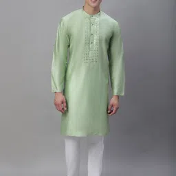 Anouk Sea Green Band Collar Mirror Work Kurta-image-60