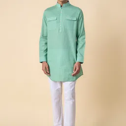 Tasva Men Mandarin Collar Cotton Pathani Kurta-image-90
