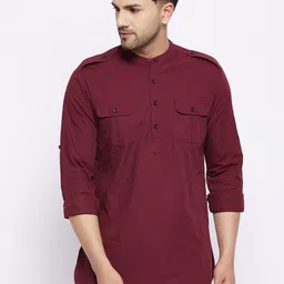 Hypernation Men Maroon Pathani Pure Cotton Kurta-picture-46